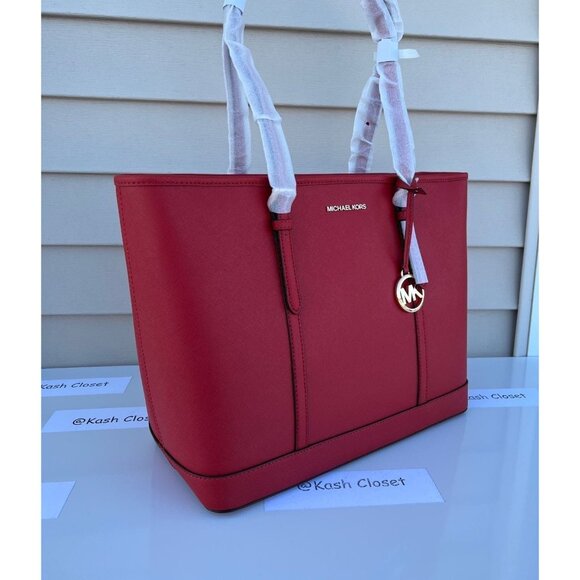 Michael Kors Tote Large Saffiano Leather Jet Set Travel Bag Flame - Picture 3 of 9